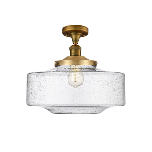 Innovations Bridgeton 16in 1-Light Semi-Flush Mount | Traditional Brushed Brass Steel and Seedy Glass | Entryway & Hallway | Model 517-1CH-BB-G694-16