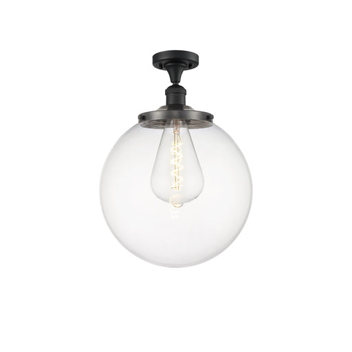 Innovations Beacon 14in 1-Light Semi-Flush Mount | Industrial Matte Black Steel and Clear Glass | Damp-Rated Entryway & Hallway | Model 517-1CH-BK-G202-14