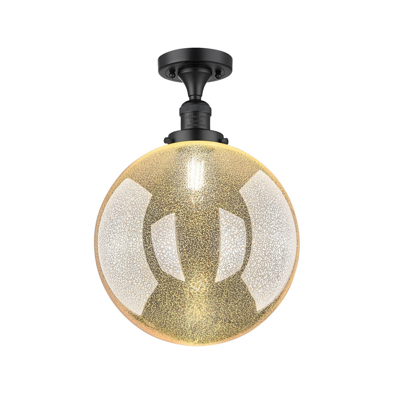 Innovations Beacon 12in 1-Light Semi-Flush Mount | Industrial Matte Black Steel and Mercury Seeded Glass | Entryway & Hallway | Model 517-1CH-BK-G208-12