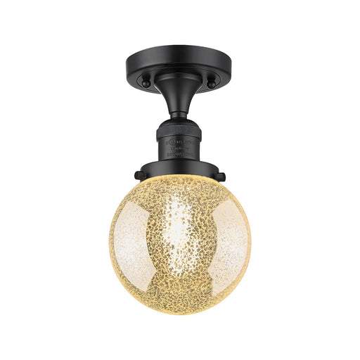 Innovations Beacon 6in 1-Light Semi-Flush Mount | Industrial Matte Black Steel and Mercury Seeded Glass | Entryway & Hallway | 6 | Model 517-1CH-BK-G208-6