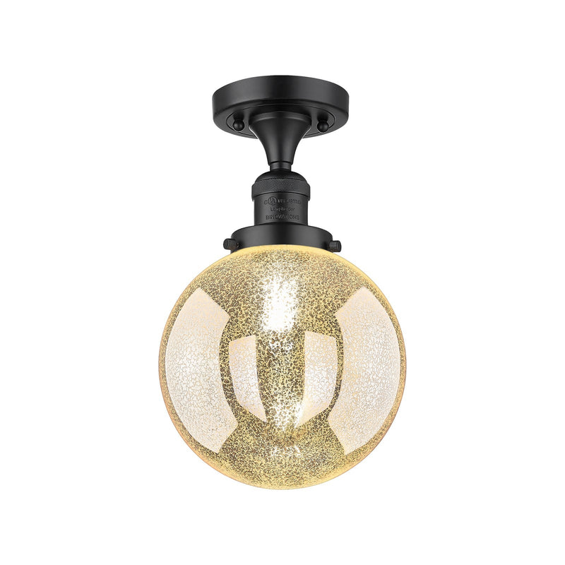 Innovations Beacon 8in 1-Light Semi-Flush Mount | Industrial Matte Black Steel and Mercury Seeded Glass | Hallway & Entryway | 8 | Model 517-1CH-BK-G208-8