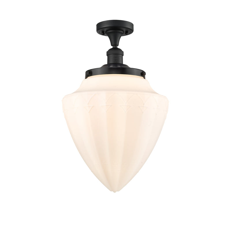 Innovations Bullet 12in 1-Light Semi-Flush Mount | Traditional Art Deco Matte Black Steel and Matte White Frosted Glass | Model 517-1CH-BK-G661-12