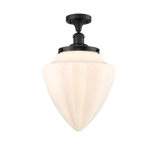 Innovations Bullet 12in 1-Light Semi-Flush Mount | Traditional Art Deco Matte Black Steel and Matte White Frosted Glass | Model 517-1CH-BK-G661-12