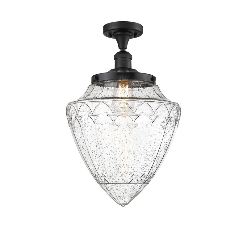 Innovations Bullet 12in 1-Light Semi-Flush Mount | Traditional Art Deco Matte Black Steel and Seedy Glass | Damp-Rated Hallway | Model 517-1CH-BK-G664-12
