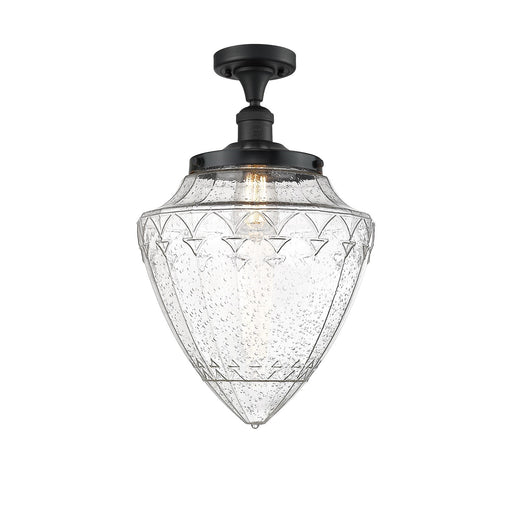 Innovations Bullet 12in 1-Light Semi-Flush Mount | Industrial Matte Black Steel and Seedy Glass | Entryway & Hallway | 12 x | Model 517-1CH-BK-G664-12-LED
