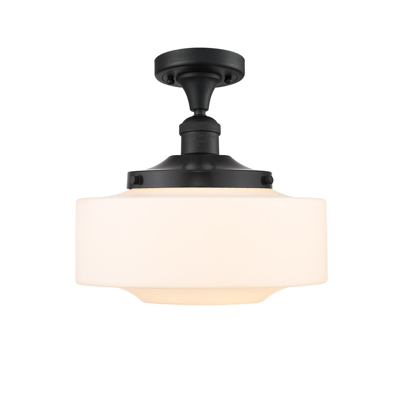 Innovations Bridgeton 12in 1-Light Semi-Flush Mount | Traditional Matte Black Steel and Matte White Frosted Glass | Entryway & | Model 517-1CH-BK-G691-12