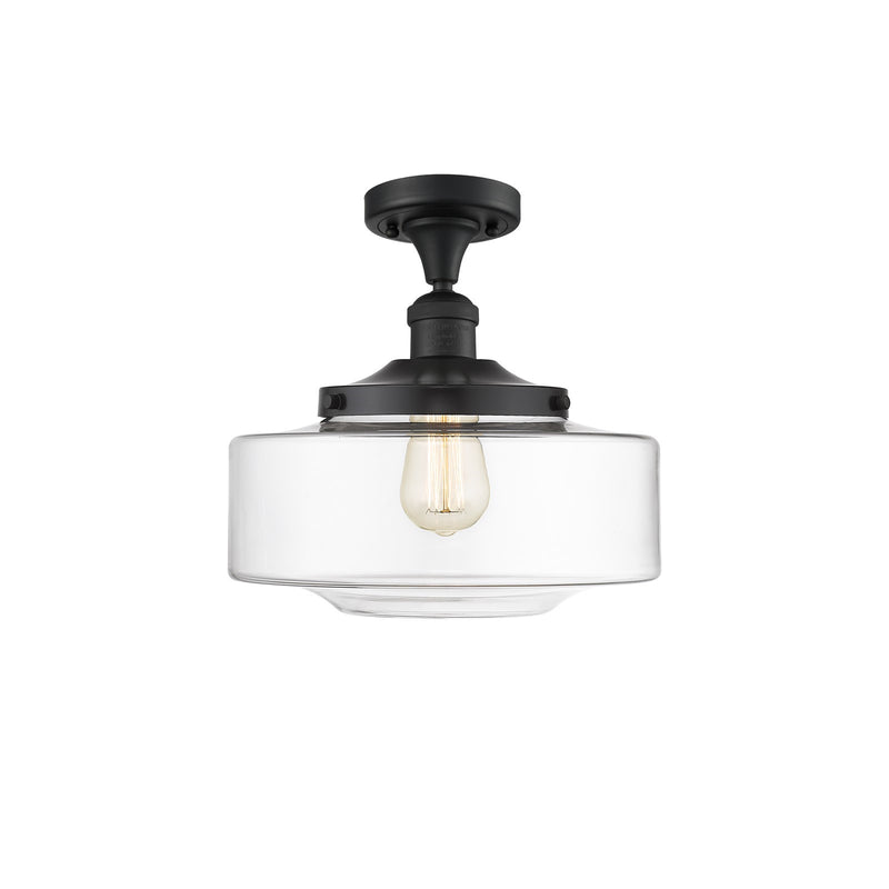 Innovations Bridgeton 12in 1-Light Semi-Flush Mount | Traditional Matte Black Steel and Clear Glass | Entryway & Hallway | 12 x | Model 517-1CH-BK-G692-12