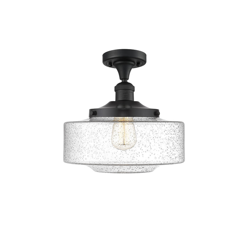Innovations Bridgeton 12in 1-Light Semi-Flush Mount | Traditional Matte Black Steel and Seedy Glass | Entryway & Hallway | 12 x | Model 517-1CH-BK-G694-12