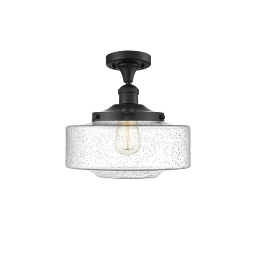 Innovations Bridgeton 12in 1-Light Semi-Flush Mount | Traditional Matte Black Steel and Seedy Glass | Entryway & Hallway | 12 x | Model 517-1CH-BK-G694-12