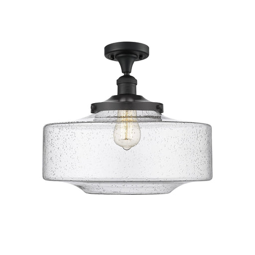 Innovations Bridgeton 16in 1-Light Semi-Flush Mount | Traditional Matte Black Steel and Seedy Glass | Entryway & Hallway | Model 517-1CH-BK-G694-16-LED