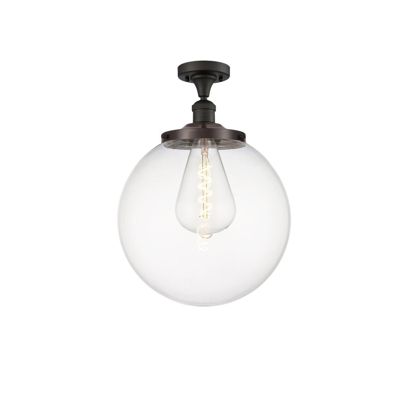 Innovations Beacon 14in 1-Light Semi-Flush Mount | Industrial Oil Rubbed Bronze Steel and Clear Glass | Entryway & Hallway | 14 | Model 517-1CH-OB-G202-14