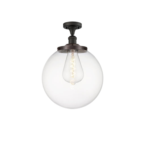 Innovations Beacon 14in 1-Light Semi-Flush Mount | Industrial Oil Rubbed Bronze Steel and Clear Glass | Entryway & Hallway | 14 | Model 517-1CH-OB-G202-14