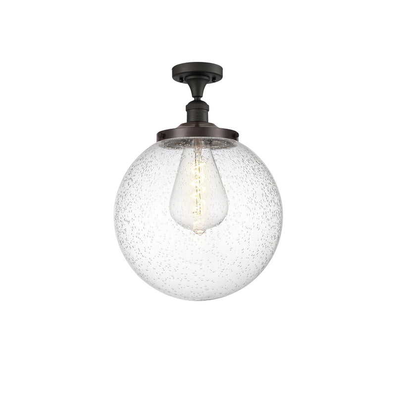 Innovations Beacon 14in 1-Light Semi-Flush Mount | Industrial Oil Rubbed Bronze Steel and Seedy Glass | Entryway & Hallway | 14 | Model 517-1CH-OB-G204-14