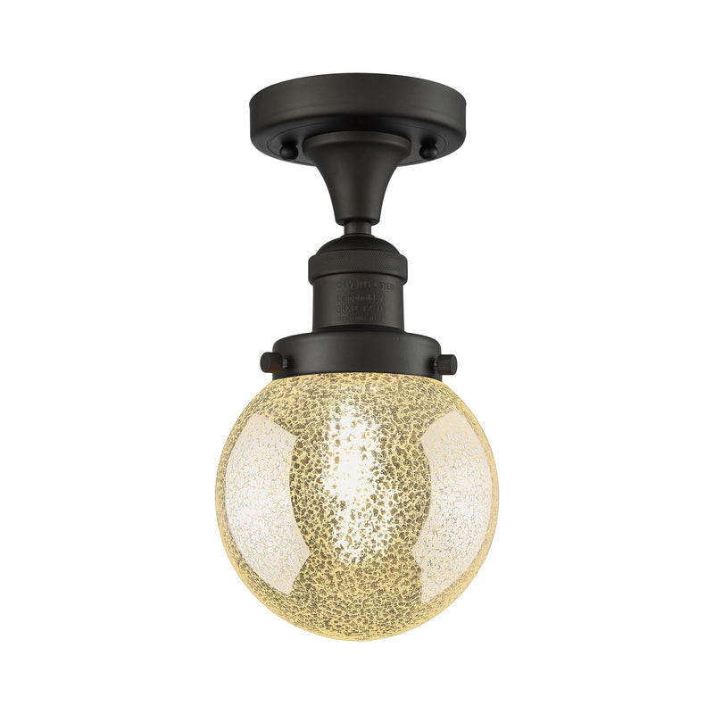Innovations Beacon 6in 1-Light Semi-Flush Mount | Industrial Oil Rubbed Bronze Steel and Mercury Seeded Glass | Entryway & | Model 517-1CH-OB-G208-6