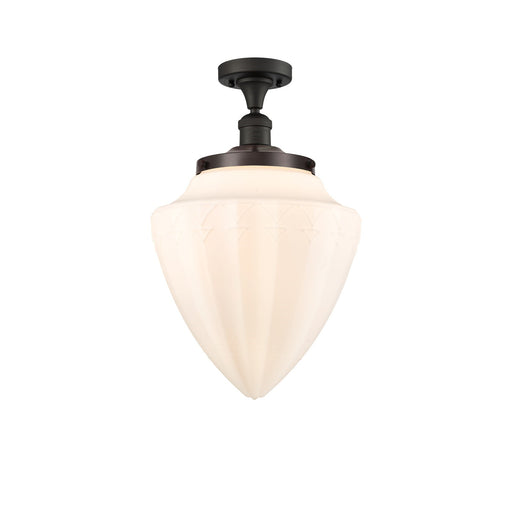 Innovations Bullet 12in 1-Light Semi-Flush | Traditional Art Deco Oil Rubbed Bronze Steel and Matte White Frosted Glass | Model 517-1CH-OB-G661-12-LED