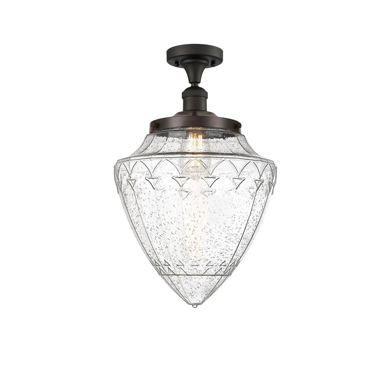 Innovations Bullet 12in 1-Light Semi-Flush | Traditional Art Deco Oil Rubbed Bronze Steel and Seedy Glass | Entryway & | Model 517-1CH-OB-G664-12-LED