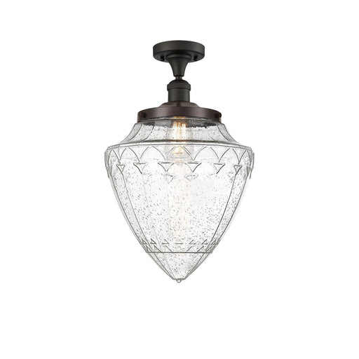 Innovations Bullet 12in 1-Light Semi-Flush | Traditional Art Deco Oil Rubbed Bronze Steel and Seedy Glass | Entryway & | Model 517-1CH-OB-G664-12-LED