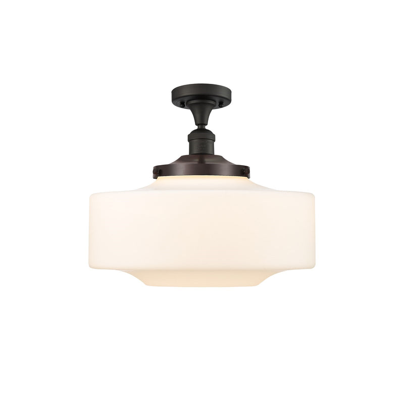 Innovations Bridgeton 16in 1-Light Semi-Flush Mount | Traditional Oil Rubbed Bronze Steel and Matte White Frosted Glass | Model 517-1CH-OB-G691-16