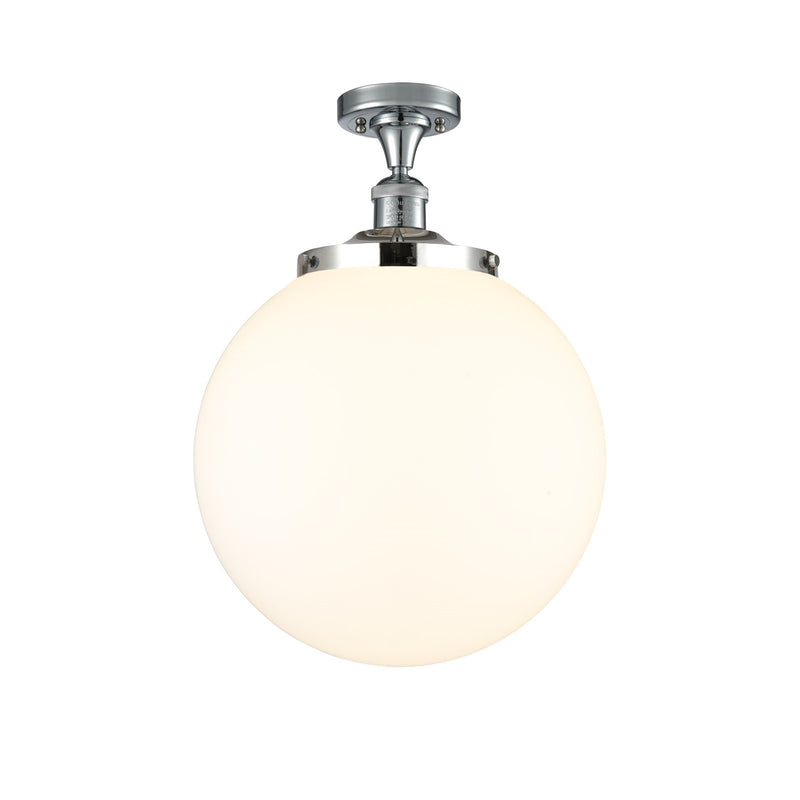 Innovations Beacon 14in 1-Light Semi-Flush Mount | Industrial Polished Chrome Steel and Matte White Frosted Glass | Kitchen & | Model 517-1CH-PC-G201-14