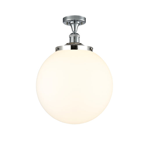 Innovations Beacon 14in 1-Light Semi-Flush Mount | Industrial Polished Chrome Steel and Matte White Frosted Glass | Kitchen & | Model 517-1CH-PC-G201-14