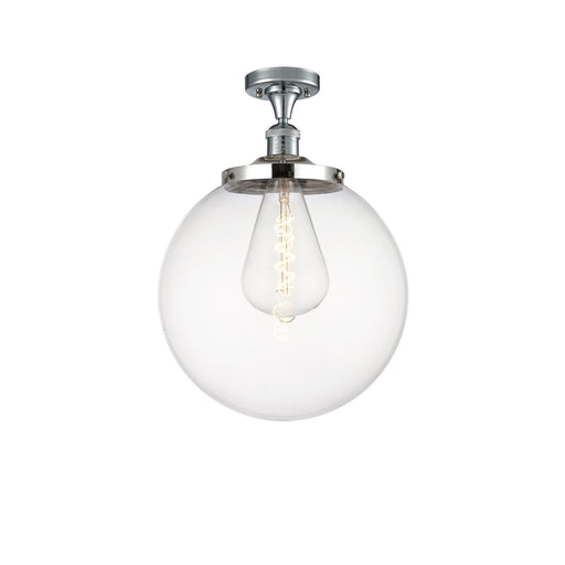 Innovations Beacon 14in 1-Light Semi-Flush Mount | Industrial Polished Chrome Steel and Clear Glass | Hallway & Bathroom | 14 x | Model 517-1CH-PC-G202-14