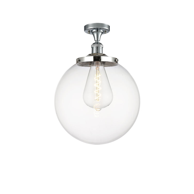 Innovations Beacon 14in 1-Light Semi-Flush Mount | Industrial Polished Chrome Steel and Clear Glass | Hallway & Bathroom | 14 x | Model 517-1CH-PC-G202-14