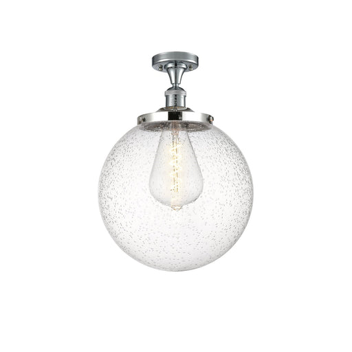 Innovations Beacon 14in 1-Light Semi-Flush Mount | Industrial Polished Chrome Steel and Seedy Glass | Entryway & Covered Patio | Model 517-1CH-PC-G204-14