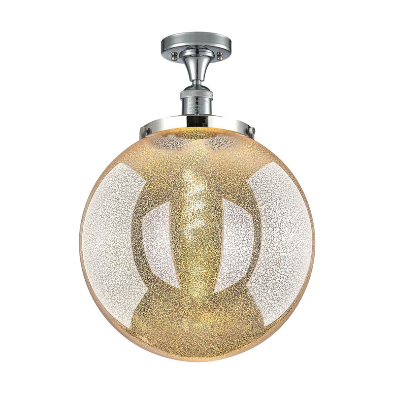 Innovations Beacon 14in 1-Light Semi-Flush Mount | Industrial Polished Chrome Steel and Mercury Seeded Glass | Kitchen & | Model 517-1CH-PC-G208-14