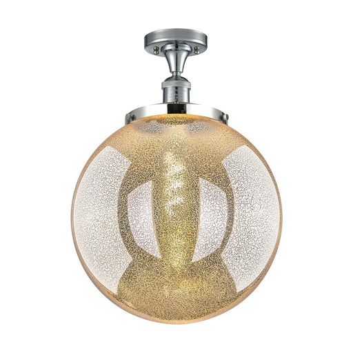 Innovations Beacon 14in 1-Light Semi-Flush Mount | Industrial Polished Chrome Steel and Mercury Seeded Glass | Kitchen & | Model 517-1CH-PC-G208-14