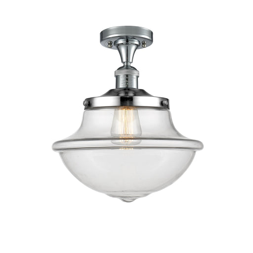 Innovations Oxford 12in 1-Light Semi-Flush | Traditional Polished Chrome and Clear Glass | Damp-Rated Bathroom & Entryway | Model 517-1CH-PC-G542-LED