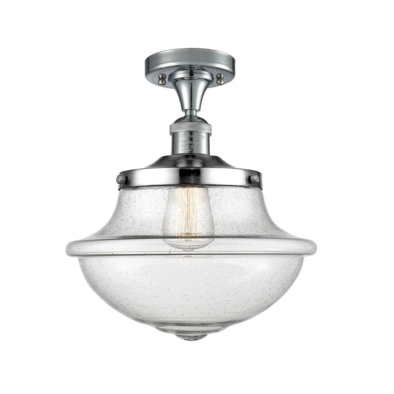 Innovations Oxford 12in 1-Light Semi-Flush | Traditional Polished Chrome and Seedy Glass | Hallway & Bathroom | 11.75 x 11.75 | Model 517-1CH-PC-G544-LED