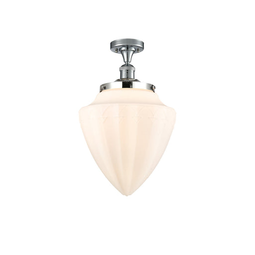 Innovations Bullet 12in 1-Light Semi-Flush Mount | Traditional Art Deco Polished Chrome and Matte White Frosted Glass | Model 517-1CH-PC-G661-12