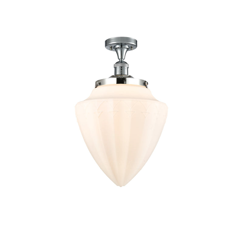 Innovations Bullet 12in 1-Light Semi-Flush | Traditional Art Deco Polished Chrome and Matte White Frosted Glass | Damp | Model 517-1CH-PC-G661-12-LED