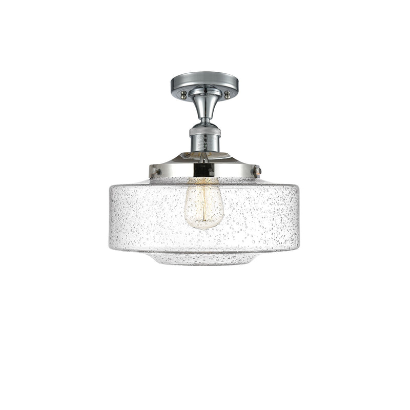 Innovations Bridgeton 12in 1-Light Semi-Flush Mount | Traditional Polished Chrome Steel and Seedy Glass | Entryway & | Model 517-1CH-PC-G694-12-LED