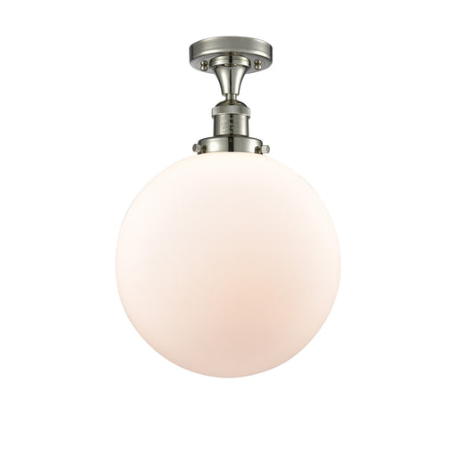 Innovations Beacon 12in 1-Light Semi-Flush Mount | Industrial Polished Nickel and Matte White Frosted Glass | Entryway & | Model 517-1CH-PN-G201-12