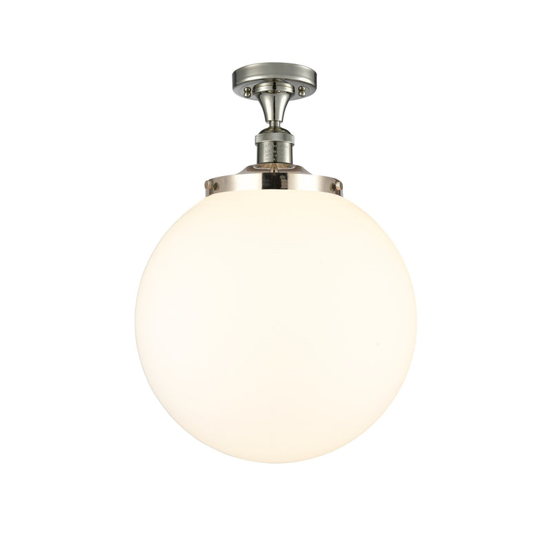 Innovations Beacon 14in 1-Light Semi-Flush Mount | Industrial Polished Nickel and Matte White Frosted Glass | Entryway & | Model 517-1CH-PN-G201-14
