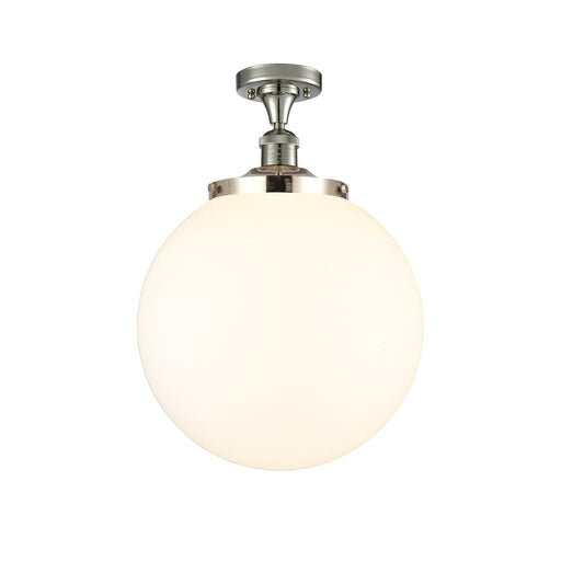 Innovations Beacon 14in 1-Light Semi-Flush Mount | Industrial Polished Nickel and Matte White Frosted Glass | Entryway & | Model 517-1CH-PN-G201-14