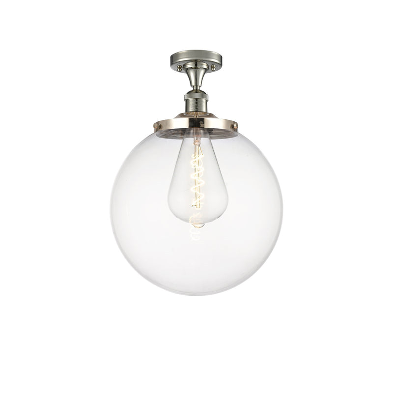 Innovations Beacon 14in 1-Light Semi-Flush Mount | Industrial Polished Nickel Steel and Clear Glass | Entryway & Hallway | 14 x | Model 517-1CH-PN-G202-14