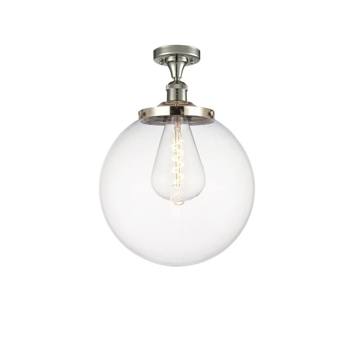 Innovations Beacon 14in 1-Light Semi-Flush Mount | Industrial Polished Nickel Steel and Clear Glass | Entryway & Hallway | 14 x | Model 517-1CH-PN-G202-14