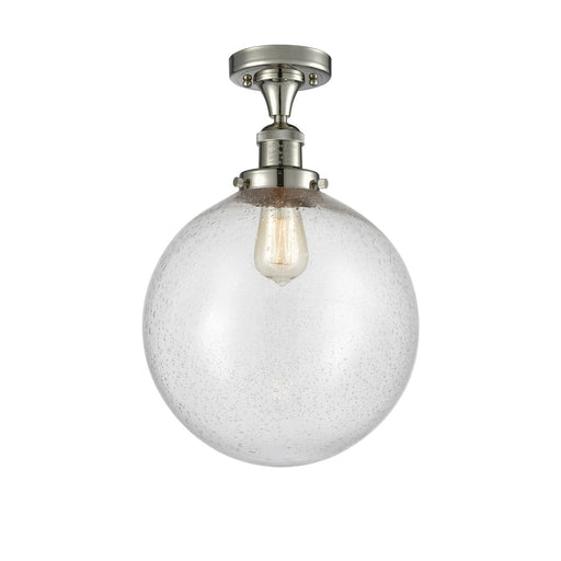 Innovations Beacon 12in 1-Light Semi-Flush Mount | Industrial Polished Nickel Steel and Seedy Glass | Kitchen & Bathroom | Model 517-1CH-PN-G204-12-LED