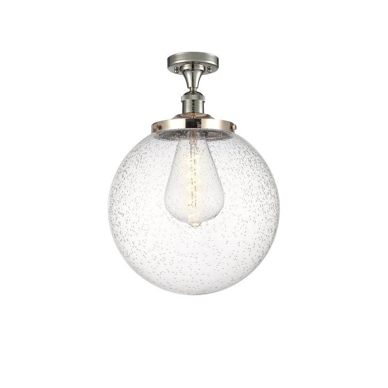 Innovations Beacon 14in 1-Light Semi-Flush Mount | Industrial Polished Nickel and Seedy Glass | Entryway & Hallway | 14 x 17 in | Model 517-1CH-PN-G204-14