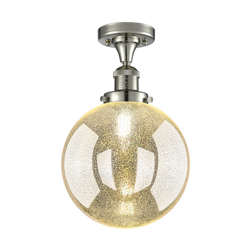 Innovations Beacon 10in 1-Light Semi-Flush Mount | Industrial Polished Nickel Steel and Mercury Seeded Glass | Entryway & | Model 517-1CH-PN-G208-10