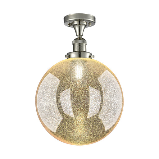 Innovations Beacon 12in 1-Light Semi-Flush Mount | Industrial Polished Nickel and Mercury Seeded Glass | Entryway & Hallway | Model 517-1CH-PN-G208-12
