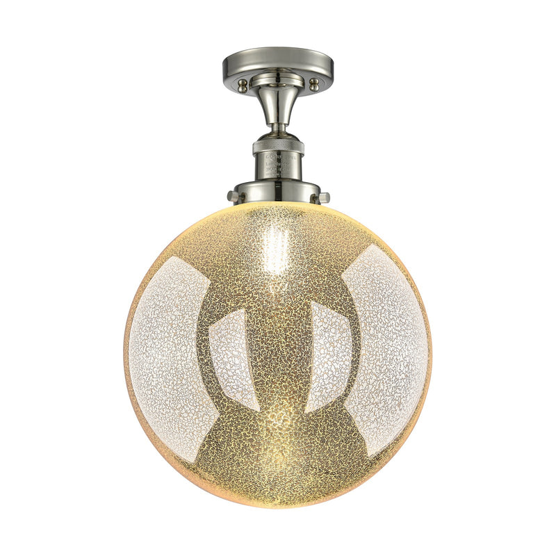 Innovations Beacon 12in 1-Light Semi-Flush Mount | Industrial Polished Nickel and Mercury Seeded Glass | Entryway & Hallway | Model 517-1CH-PN-G208-12