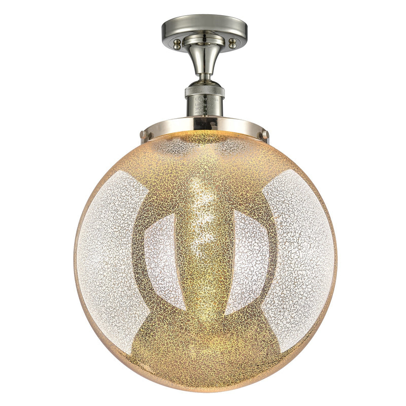 Innovations Beacon 14in 1-Light Semi-Flush Mount | Industrial Polished Nickel and Mercury Seeded Glass | Damp-Rated Entryway & | Model 517-1CH-PN-G208-14