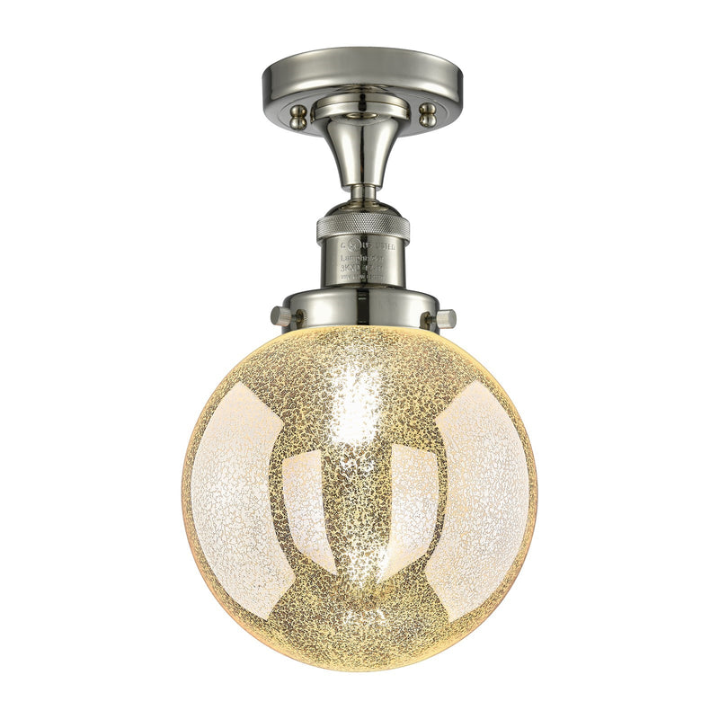 Innovations Beacon 8in 1-Light Semi-Flush Mount | Industrial Polished Nickel Steel and Mercury Seeded Glass | Entryway & Hallway | Model 517-1CH-PN-G208-8