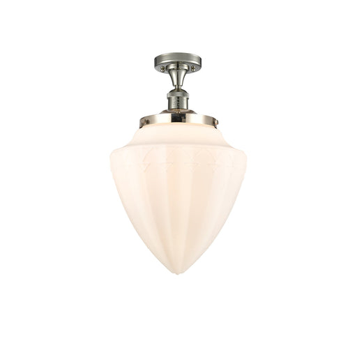 Innovations Bullet 12in 1-Light Semi-Flush Mount | Traditional Art Deco Polished Nickel Steel and Matte White Frosted Glass | Model 517-1CH-PN-G661-12