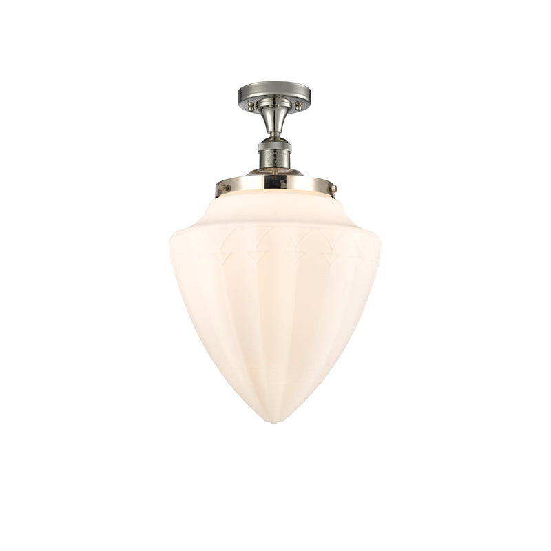 Innovations Bullet 12in 1-Light Semi-Flush | Traditional Art Deco Polished Nickel and Matte White Frosted Glass | Kitchen & | Model 517-1CH-PN-G661-12-LED