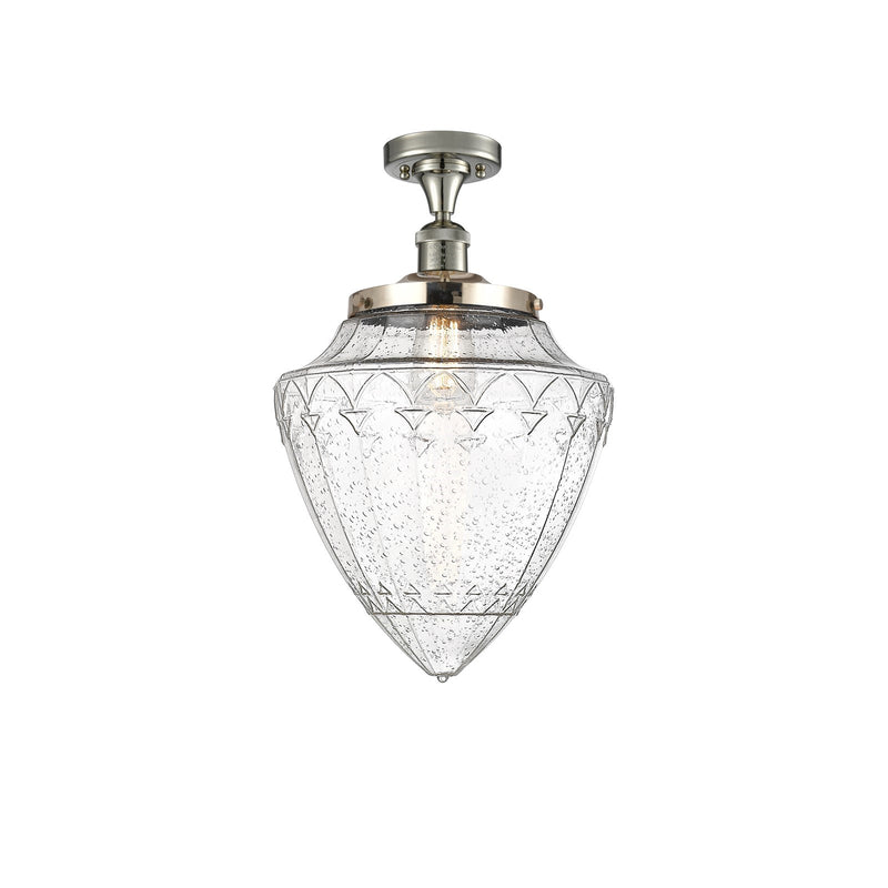 Innovations Bullet 12in 1-Light Semi-Flush Mount | Traditional Art Deco Polished Nickel Steel and Seedy Glass | Entryway & | Model 517-1CH-PN-G664-12