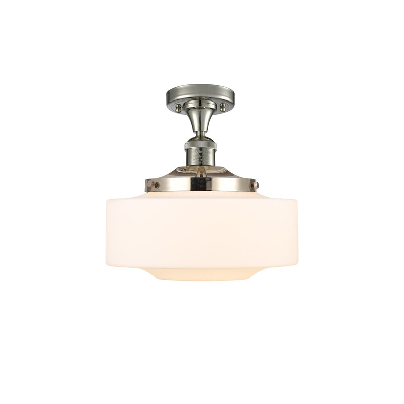 Innovations Bridgeton 12in 1-Light Semi-Flush Mount | Traditional Polished Nickel and Matte White Frosted Glass | Model 517-1CH-PN-G691-12-LED